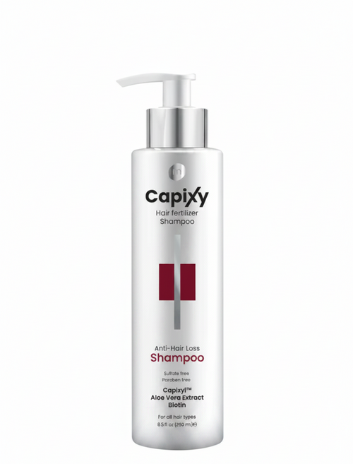 Capixy Anti Hair Loss Shampoo 250ml displayed clearly, highlighting the product packaging, name, size, and sulfate-free formula.