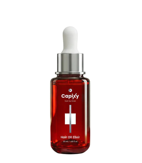 Capixy Hair Oil Elixir 30ml Length Booster+ Hair & Scalp Treatment displayed clearly, highlighting the product packaging, name, and 30ml size.