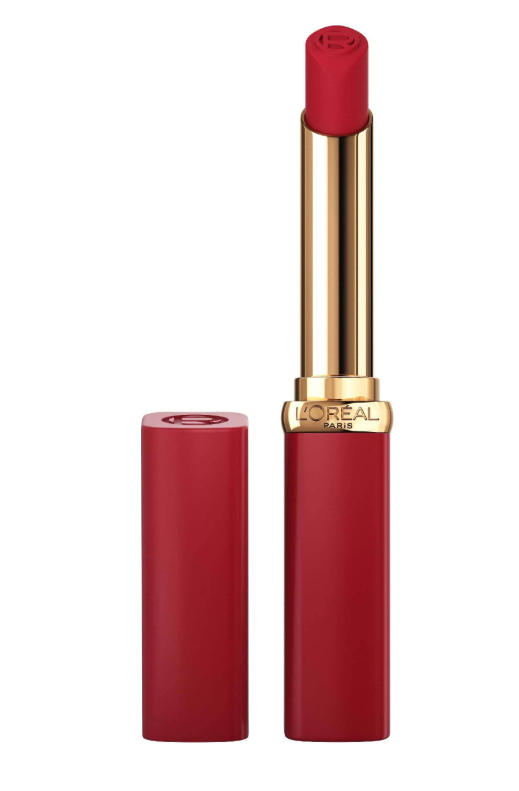 L'Oréal Color Riche Matte Lipstick 300 Rouge Confident featuring a creamy formula with intense color payoff.