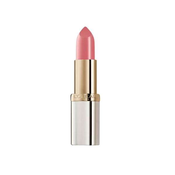 L'Oréal Color Riche Lipstick in Pink Gold with a creamy formula and a luminous pink finish.