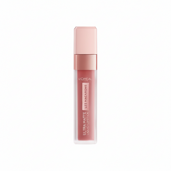 L'Oréal Les Macarons Ultra Matte Liquid Lipstick in shade 836 Infinite Vanilla with rich nude color and an ultra matte finish.