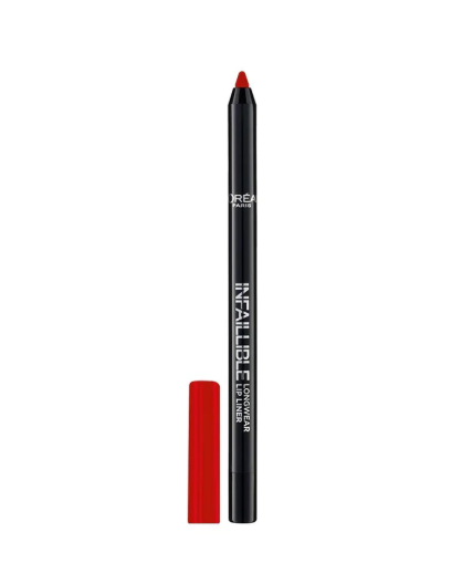 L'Oréal Paris Infaillible Longwear Lip Liner in shade 105 Red Fiction with a smooth, long-lasting formula and bold red color.