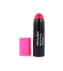 L'Oréal Paris Infallible Blush Paint Stick in shade 103 Fuchsia War shown opened, highlighting the cream blush stick and smooth texture for direct cheek application.