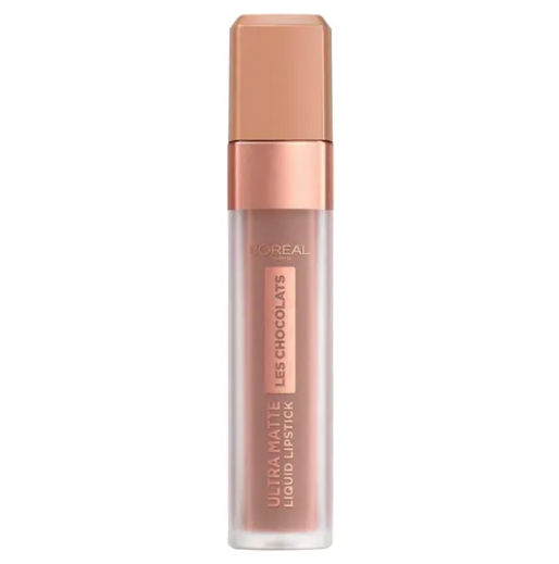L'Oréal Paris Infallible Les Chocolats Liquid Lipstick in shade 848 Dose Of Cocoa displayed in its tube, featuring a long-lasting liquid lipstick with a matte finish.
