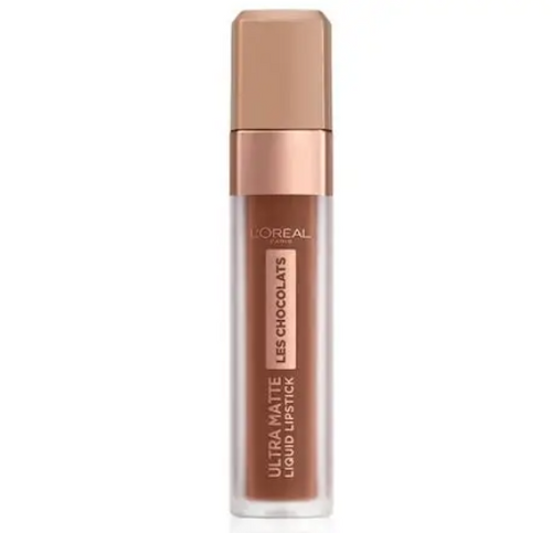 L'Oréal Paris Infallible Les Chocolats Liquid Lipstick in shade 866 Truffle Mania displayed in its tube, featuring a long-lasting liquid lipstick with a matte finish.