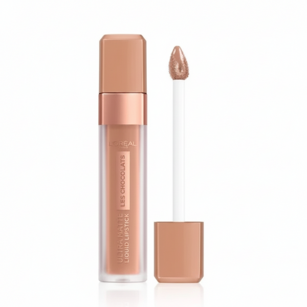 L'Oréal Paris Les Chocolats Ultra Matte Liquid Lipstick in shade 844 Sweet Tooth displayed in its tube, featuring a richly pigmented ultra-matte liquid lipstick.