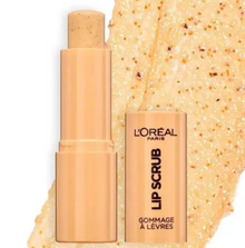 L'Oréal Paris Lip Spa Exfoliating Lip Scrub shown with the cap removed, highlighting its exfoliating lip care formula for easy application.