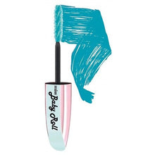 L'Oréal Paris Mega Volume Miss Baby Roll Mascara in shade Teal Blue shown with its mascara wand, highlighting the curved brush and richly pigmented teal blue formula.