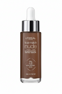 L'Oréal True Match Nude Plumping Tinted Serum in shade 10–12 Very Deep with lightweight coverage and a natural radiant finish.