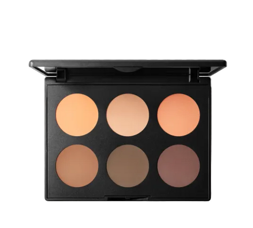 MAC Studio Fix Sculpt & Shape Contour Palette in Medium Dark/Dark displayed open, featuring a face palette with contour, highlight, and sculpting shades for defining facial features.