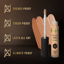 Max Factor Facefinity All Day Flawless Concealer in shade 010 applied under the eyes, highlighting its smooth coverage and natural-looking, even finish.