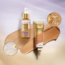 Max Factor Miracle Pure Foundation 076 Warm Golden with a skincare-infused formula, SPF 30, and a radiant natural finish.