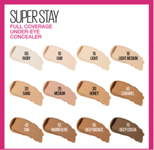 Maybelline Super Stay Full Coverage Under-Eye Concealer in 40 Caramel providing full, blendable coverage with comfortable all-day wear.