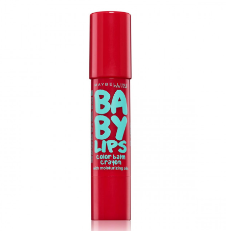 Maybelline Baby Lips Color Balm Crayon in Candy Red with a moisturizing formula and vibrant red tint.