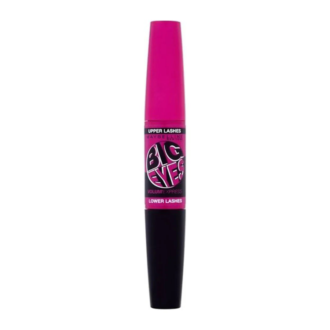 Maybelline Big Eyes Mascara in shade Black displayed in its tube, featuring a dual-ended mascara designed to define upper and lower lashes.