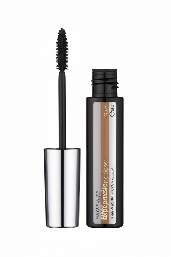 Maybelline Brow Precise Fibre Filler Brow Gel in shade Dark Blonde displayed in its tube, featuring a tinted brow gel with fiber-infused formula for fuller-looking brows.