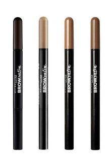 Maybelline Brow Satin Smoothing Duo Brow Pencil and Filling Powder in Mahogany Red highlighting the creamy pencil texture and soft filling powder for natural-looking brows.