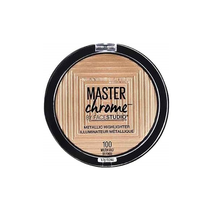 Maybelline Chrome Extreme Intense Metallic Highlighter in shade 400 Molten Gold with an ultra-reflective powder formula and intense metallic glow.
