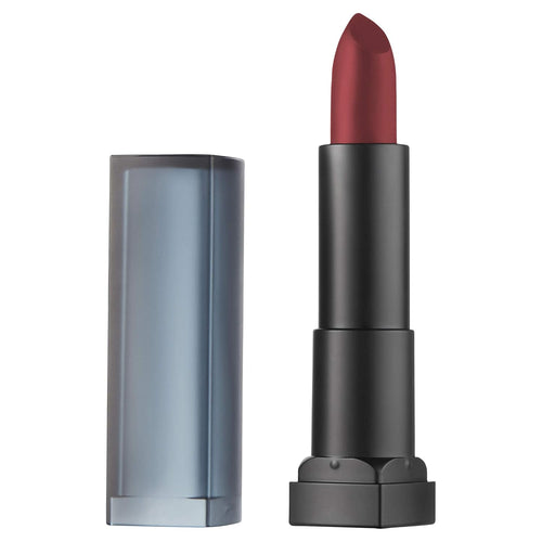 Maybelline Color Sensational Powder Matte Lipstick in shade 05 Cruel Ruby displayed in its lipstick bullet, featuring a richly pigmented lipstick with a soft powder matte finish.