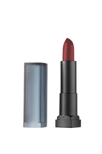 Maybelline Color Sensational Powder Matte Lipstick in shade 05 Cruel Ruby with bold ruby red color and an ultra matte finish.