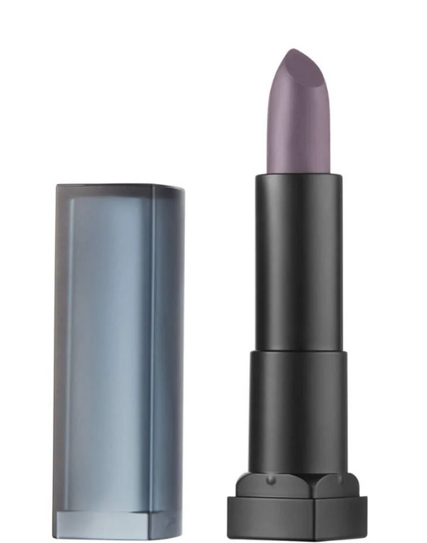 Maybelline Color Sensational Powder Matte Ultra Mat Lipstick in shade 25 Chilling Grey displayed in its lipstick bullet, featuring a smooth powder matte formula and bold grey color.