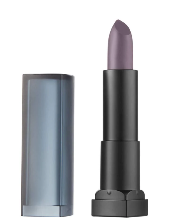 Maybelline Color Sensational Powder Matte Ultra Mat Lipstick in shade 25 Chilling Grey displayed in its lipstick bullet, featuring a smooth powder matte formula and bold grey color.