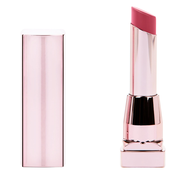Maybelline Color Sensational Shine Lipstick in shade 100 Magenta Affair applied on the lips, highlighting its vibrant magenta color, smooth application, and glossy shine finish.