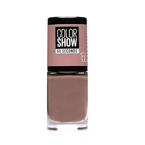 Maybelline Color Show Nail Polish in shade 150 Mauve Kiss with a smooth formula and a glossy, long-lasting finish.