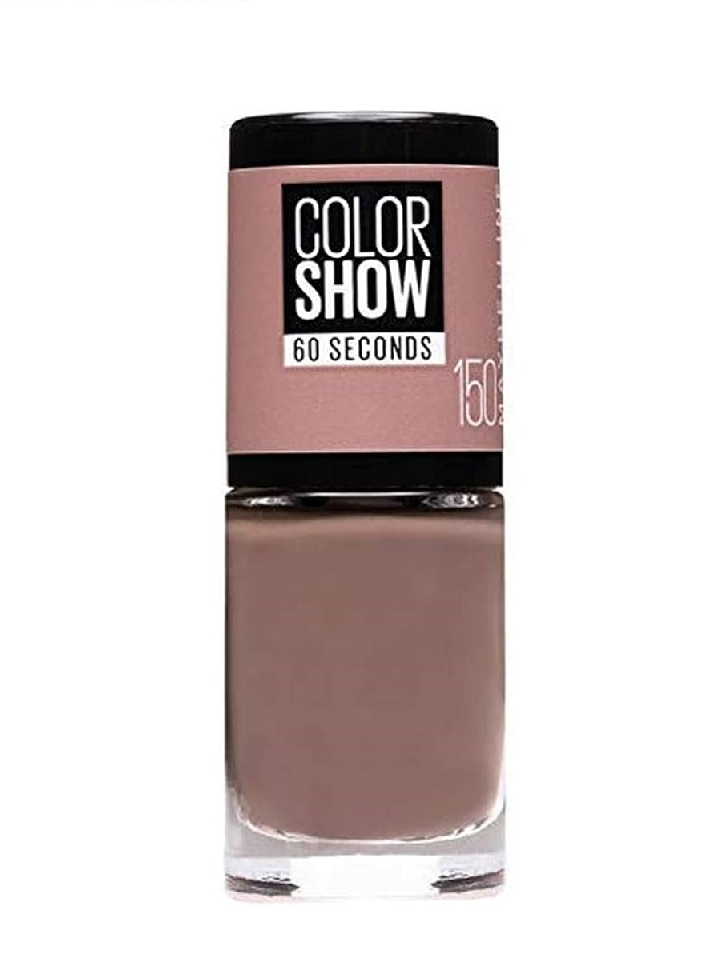 Maybelline Color Show Nail Polish in shade 150 Mauve Kiss with a smooth formula and a glossy, long-lasting finish.