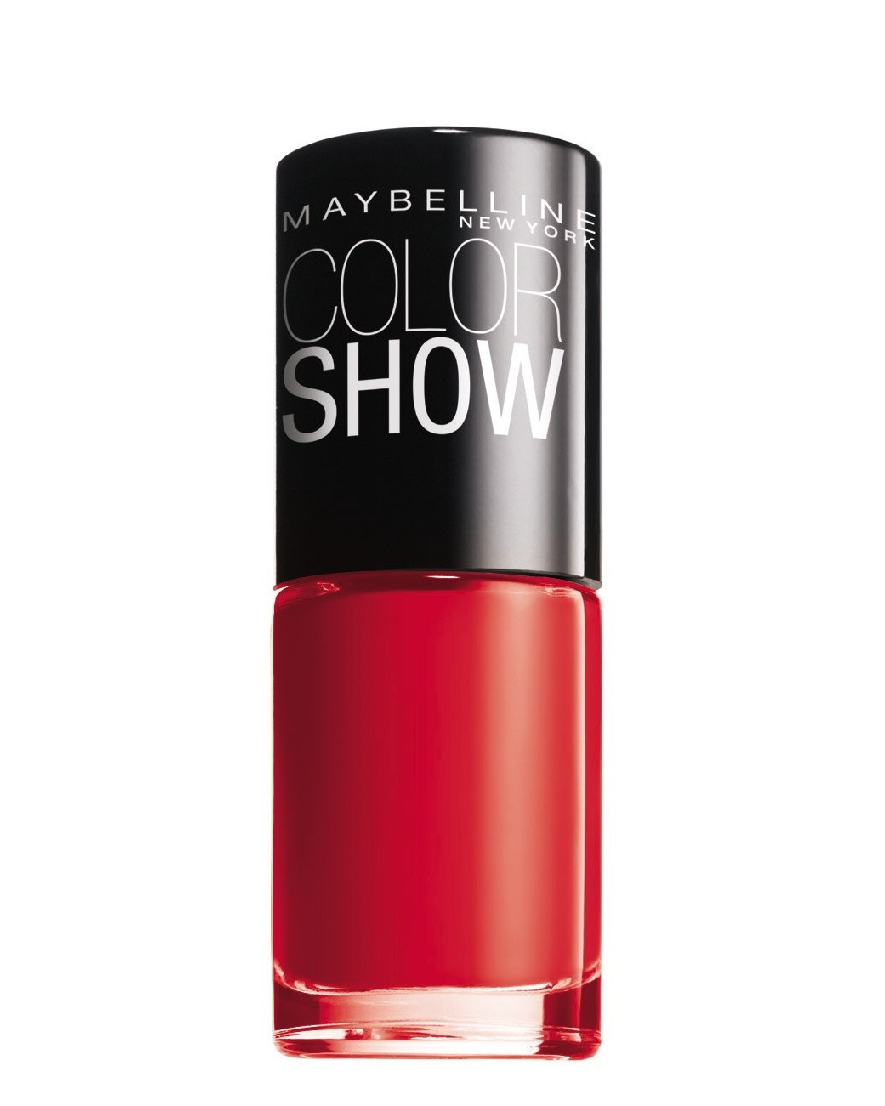 Maybelline Color Show Nail Polish in shade 349 Power Red with a smooth formula and a glossy, long-lasting finish.