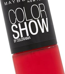 Maybelline Color Show Nail Polish shade 349 Power Red delivering rich red color with a high-shine, chip-resistant finish.