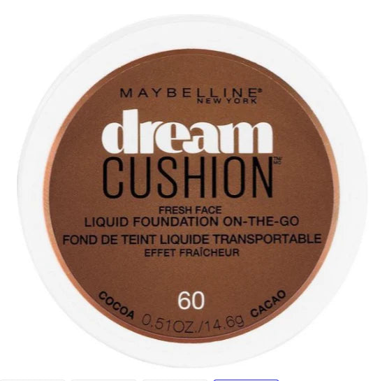 Maybelline Dream Cushion Liquid Foundation in 70 Cocoa featuring a lightweight liquid foundation in a compact cushion case for smooth, even application.