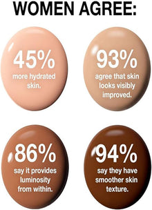 Swatch of Maybelline Dream Satin Liquid Foundation in shade 62 Sandalwood Beige showcasing its warm beige tone, creamy texture, and smooth satin finish.