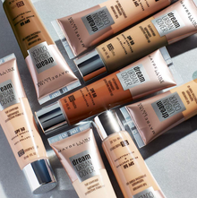Maybelline Dream Urban Cover Foundation 348 Café Au Lait featuring lightweight full coverage, SPF 50, and a natural skin-like finish.