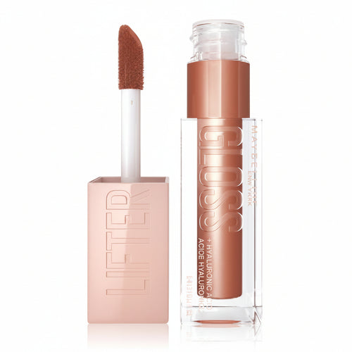 Maybelline Lifter Gloss Plumping Hydrating Lip Gloss with Hyaluronic Acid in shade 007 Amber with a glossy finish.