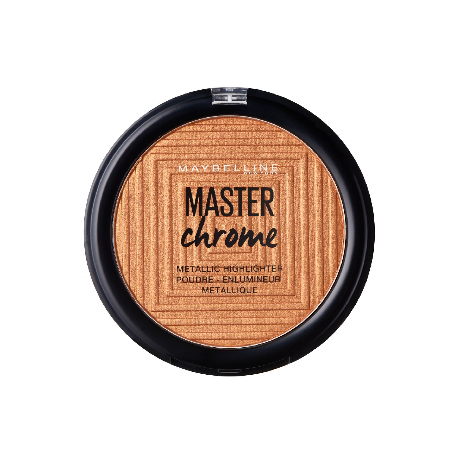 Maybelline Master Chrome Highlighting Powder in shade 150 Molten Bronze with an ultra-reflective powder formula and intense metallic glow.