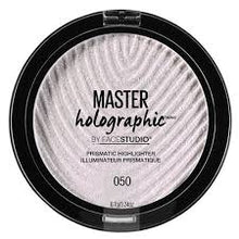 Maybelline Master Holographic Highlighter in shade 050 with a silky powder formula and radiant holographic glow.