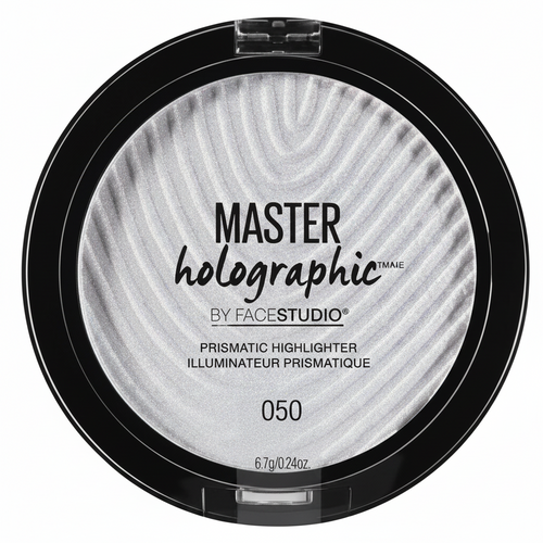 Maybelline Master Holographic Highlighter in shade 050 with a silky powder formula and radiant holographic glow.