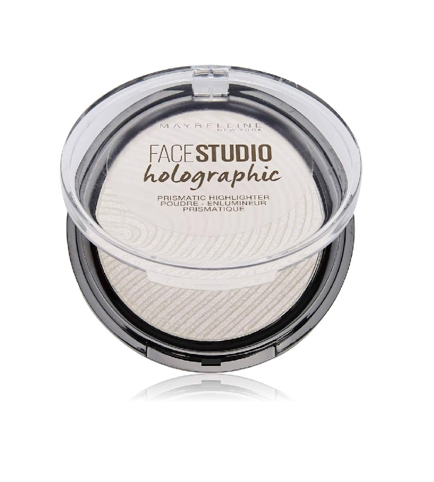 Maybelline Master Holographic Prismatic Highlighter in shade 50 with a silky powder formula and radiant holographic glow.