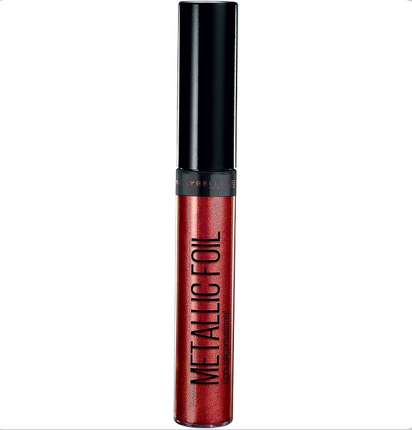 Maybelline Metallic Foil Lipstick in 105 Scorpion featuring a creamy lipstick formula with a metallic finish in a classic twist-up bullet packaging.