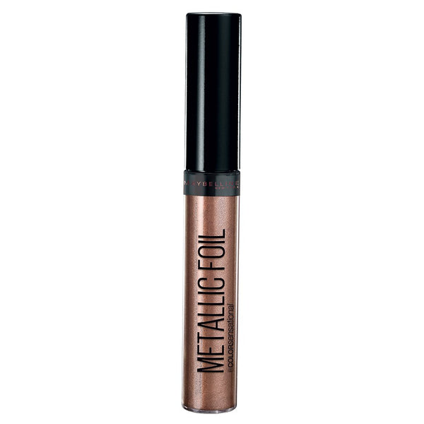 Maybelline Metallic Foil Lipstick in shade 90 Trident displayed in its lipstick bullet, featuring a creamy metallic formula with a reflective foil-inspired finish.