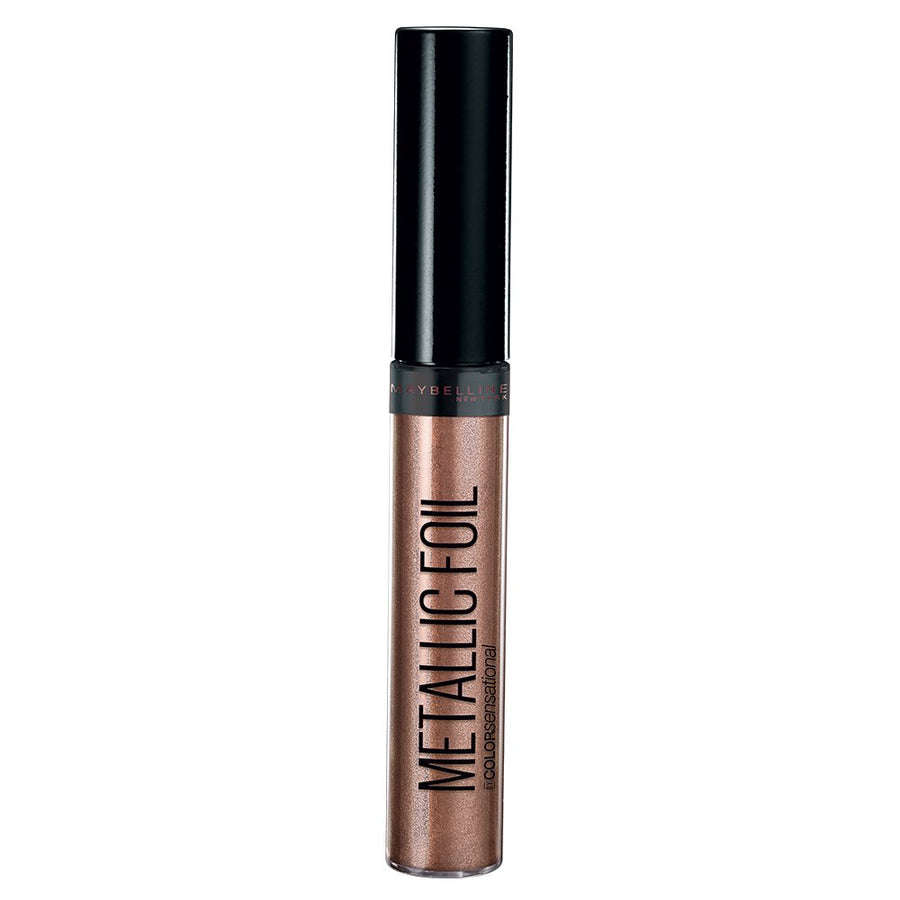 Maybelline Metallic Foil Lipstick in shade 90 Trident displayed in its lipstick bullet, featuring a creamy metallic formula with a reflective foil-inspired finish.
