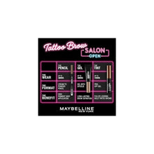 Maybelline New York Tattoo Brow Peel Off Eyebrow Gel Tint Duo Pack shown with the applicator, highlighting the precision brush for smooth and even eyebrow tint application.