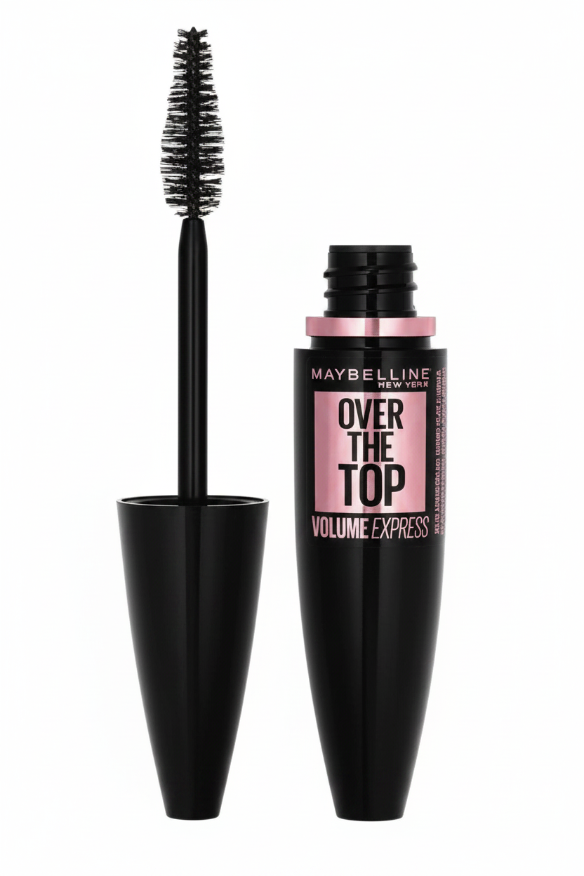 Maybelline Over The Top Volume Express Mascara in Black featuring a volumizing mascara with a full brush for bold, fuller-looking lashes and dramatic definition.