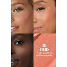 Swatch of Maybelline Sunkisser Liquid Blush in shade 03 Sol Search showcasing its warm sun-kissed peach tone, blendable texture, and radiant finish.