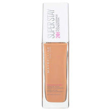 Maybelline Superstay 24H Liquid Foundation in 58 True Caramel featuring a full-coverage liquid formula in a pump bottle with a smooth, natural-looking finish.