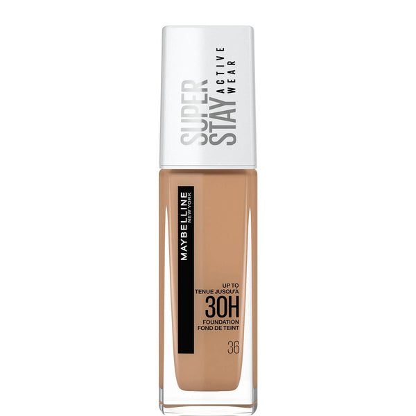 Maybelline SuperStay 30HR Foundation in shade 36 Warm Sun with full coverage and a long-lasting matte finish.