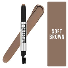 Maybelline Tattoo Brow Lift Stick in shade 02 Soft Brown displayed in its signature stick packaging with a smooth, blendable brow formula.