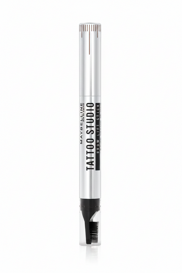 Maybelline Tattoo Brow Lift Stick in 02 Soft Brown featuring a brow styling stick with a creamy formula for shaping, filling, and defining brows.