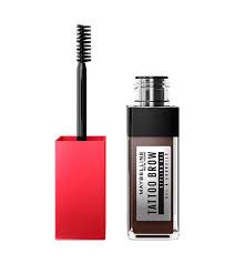 Close-up of Maybelline Tattoo Brow Styling Gel in shade 260 Deep Brown showcasing the spoolie applicator and lightweight tinted brow gel formula.
